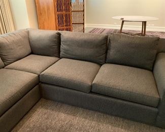 Alternate view - Room and Board sectional with custom fabric and down filled cushions. MEASUREMENTS: Chaise - 33 1/2"H x 33 1/2"W x 63 1/2"L. Mid-Section 33 1/2"H top of back, 20 1/2"H from floor to seat, 62 1/2"L. Corner Piece: 33 1/2"H top of back, 20 1/2"H from floor to seat, 42" Square, Left Arm Piece: 33 1/2"H top of back, 20 1/2"H from floor to seat, 67 1/2" L. PRICE: $1400