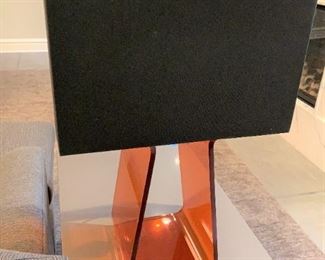 Alternate view - Pablo Tube Top table lamp in orange - needs rewiring. MEASUREMENTS: 26 1/2"H. Shade 18"L x 8 3/4"W. $75