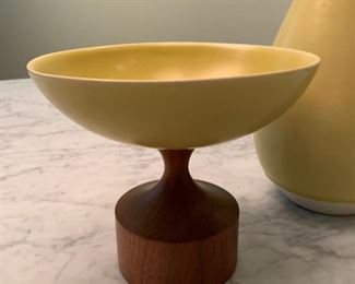 Alternate view - Klein Reid pottery vase and bowl on wood pedestal. MEASUREMENTS: Vase 16"H, Bowl 7"H x 8"W. $125