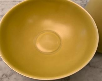 Alternate view - Klein Reid pottery vase and bowl on wood pedestal. MEASUREMENTS: Vase 16"H, Bowl 7"H x 8"W. $125