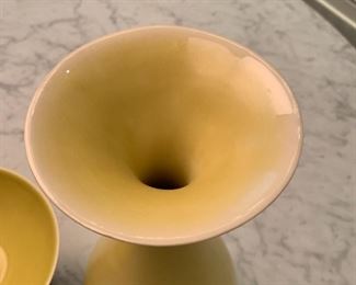 Alternate view - Klein Reid pottery vase and bowl on wood pedestal. MEASUREMENTS: Vase 16"H, Bowl 7"H x 8"W. $125
