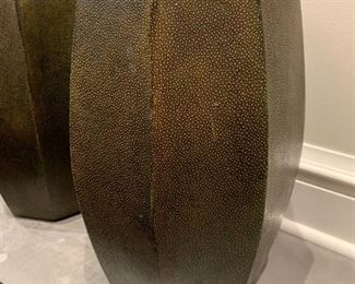 Alternate view - Set of Chinese drum style leather stools. MEASUREMENTS: 18"H x 10 1/2"W. Pair - $150
