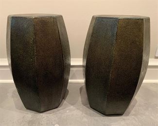 Set of Chinese drum style leather stools. MEASUREMENTS: 18"H x 10 1/2"W. Pair - $150
