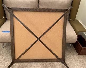 Alternate view - Leather top Knoll coffee table with solid walnut base. MEASUREMENTS: 10"H x 35 1/2" x 35 1/2". $550