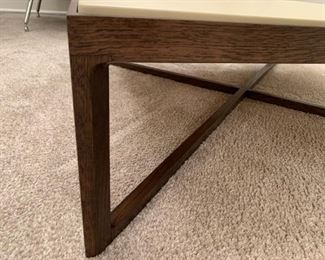 Alternate view - Leather top Knoll coffee table with solid walnut base. MEASUREMENTS: 10"H x 35 1/2" x 35 1/2". $550