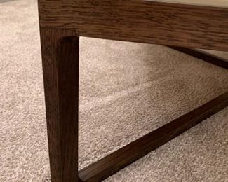 Alternate view - Leather top Knoll coffee table with solid walnut base. MEASUREMENTS: 10"H x 35 1/2" x 35 1/2". $550