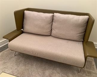 Knoll leather sofa with chrome legs. MEASUREMENTS: 37"H x 69"W x 35"D. $2000