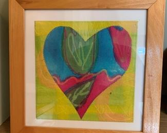 Framed textile heart . MEASUREMENTS: 14 1/2" x 14 1/2". $20