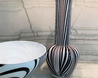 Alternate view - Makora art glass ewer and bowl. MEASUREMENTS: Ewer 12 1/2"H x 5 1/2"W. Bowl 5"H x 8 1/2"W. The Pair $150