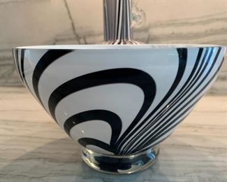 Alternate view - Makora art glass ewer and bowl. MEASUREMENTS: Ewer 12 1/2"H x 5 1/2"W. Bowl 5"H x 8 1/2"W. The Pair $150