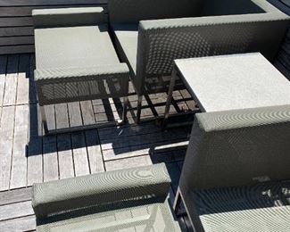 Alternate view - Pair of outdoor chair and ottoman - comes with cushions. MEASUREMENTS: Chair - 24 1/2"H x 31"W x 32 1/2"D. Ottoman - 15 1/2"H x 31"W x 18"D. $700 for the pair - or $400 for one chair and ottoman.
