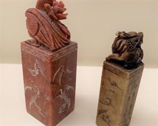 Pair of stone seals. MEASUREMENTS: Tallest 4"H. $25