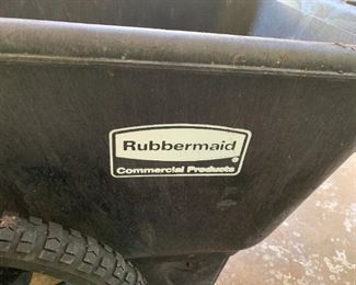 Alternate view - Large Rubbermaid wheel barrow. MEASUREMENTS: 28"H x 57"L x 28"W. Bucket measures 28"W x 44"L x 15"D. $75