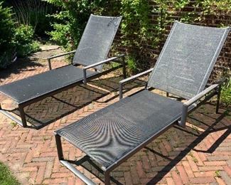 Pair of chaise lounge chairs. MEASUREMENTS: 71 1/2"L x 30 3/4"W. $300 Each.