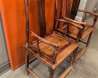 Alternate View - Pair of Antique Chinese chairs purchased in Hong Kong. MEASUREMENTS: 44 1/2" H x 22 1/2" W x 19" D.  $600 for the Pair