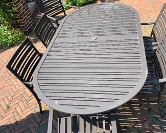 Alternate view - Table with 6 chairs - Crate and Barrel. MEASUREMENTS: Table - 29 1/2"H x 79"L x 42"W. Chairs - 33 1/2"H x 22"W x 23"D. $850