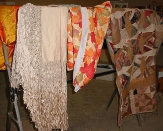 Much vintage linens, quilts, and other needlework