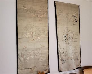 Antique Chinese silk wall hangings, as is