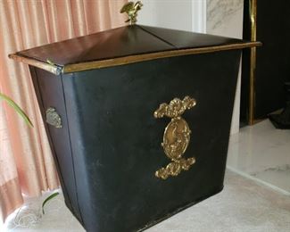 Antique brass and black metal log box