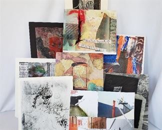 2002 4th Bakers Dozen Collage Exchange, Ruth Kolker monoprint/collage “Night Watch”, Terri Froelich “Fortune”, Truman Capone “Untitled", Justin Morgan “Conceptual Art”, Glenys Bloor “Ecology Series”, Libby Hartigan “White Collage”, Margaret Manter “Stability”, Joan Schulze “#Twelve”, Pierre-Jean Varet “The Word Time”