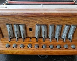 Close up antique oak accordion