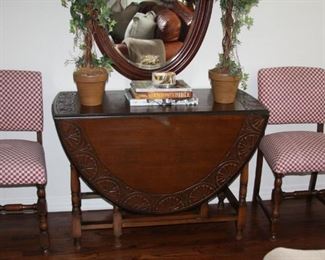 Carved antique Oak gate leg drop leaf Dining table – 61” leaves up 21” down - $ 475