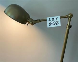 Lot 502. $55.00. Brass Pharmacy Adjustable Floor Lamp, 48" tall. 