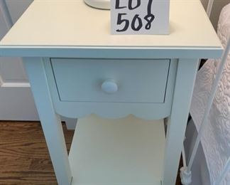 Lot 508.  $175.00. Set of TWO Pottery Barn Kids Scalloped Side Table.  Both tables are super nice condition.  See next pic for specs.