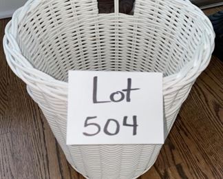 Lot 504.  $12.00. White Wicker Waste Basket - Nice and Clean