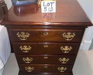 Lot 512.  $300.00 Statton Trutype Americana Night Table/Chest of 4  Drawers.    Purchased through the Merchandise Mart.  29” tall.   Can Sell for $700-1200  