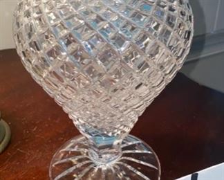 Lot 523.  $16.00  Cut Crystal Vase - 10” tall.  It would look stunning with a tall floral arrangement.