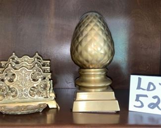 Lot 524.  $25.00  Brass Letter Holder and pineapple bookend. 