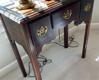 Lot 532.  $225.00  Small Writing Desk or sofa table, small foyer table - really could use just about anywhere.  Brass hardware, dovetailed joints And perfect condition!