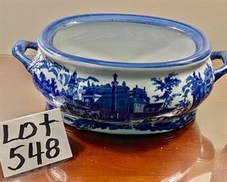 Lot 548. $35.00   Blue and white Victoria ware 2 handled pot! This is great! 