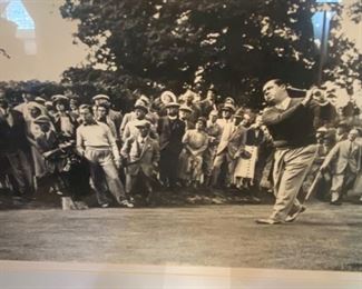 Lot 570. $50.00  Vintage Photo of Golfers in Scotland B&W. 28" x 22".  Is it Babe Ruth (golfers help us identify this gentleman or is Ellie just missing baseball)? 