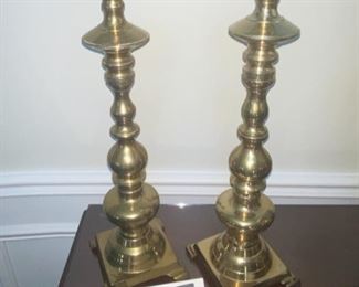 Lot 662 $60.00  Very nice pair of brass candlesticks, 19.5".  Made in India