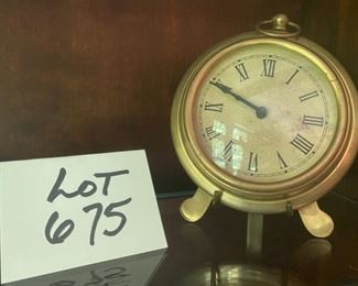 Lot 675. $12.00.  Vintage clock, 'Andrea' by Sadek, brass 5.75" and a Brass "A" easel