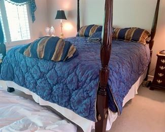 Lot 535. $150.00  King Size Custom Bedding includes: Bedspread, 4 Euro Shams, 2 King Size Pillow Shams and many gold and blue throw pillows (not pictured). 