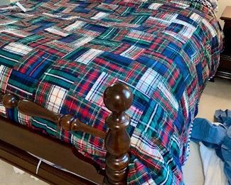 Lot 591. $65.00  Custom Plaid Queen Bedspread, 2 Euro Shams, Pillows, and Bedskirt. 