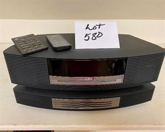 Lot 580. $148.00  Bose Wave Music System AWR CC1 Radio, CD player, and remotes.  The perfect Dad's Day gift.  Wonderful Bose sound and can play all his favorite  CD's that are gathering dust! Original Cost over $600