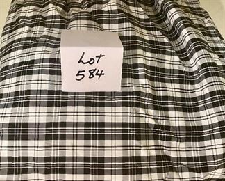 Lot 584. $20.00   Black plaid, round taffeta tablecloth for a decorator round side table.