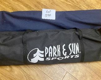 Lot 590. $60.00. Park and Sun Volleyball set and Navy blue camp chair
