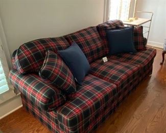 Lot 703. $475.00   Sofa Bed in Plaid by Stanford Furniture.  90"L x 40"D x 33"T.  The perfect sofa for your guest room.  Very Durable Upholstery and Classic Plaid. 