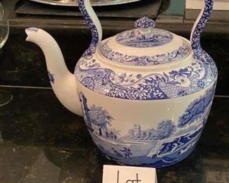 Lot 705. $85.00. Large Spode blue & white tea kettle. Dishwasher safe. Didn't find many of these online. 