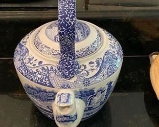 Lot 705. $85.00. Large Spode blue & white tea kettle.