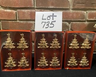 Lot 735.  $30.00 Lot of 3 boxes, 4 gold Lenox Christmas Tree Napkin Holders - each had original price of $24/box.  
