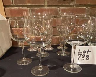 Lot 738. $25.00. Misc bar glassware, 3 Pilsner glasses, 2 large balloon red wine glasses and 4 small wine glasses