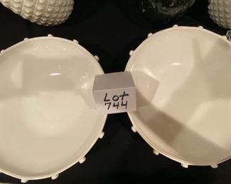 Lot 744   $40.  2 huge ceramic white bowls made in Italy.  Cute dimension dot detail. 15" across x 4" high.  