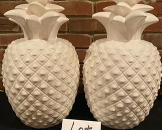 Lot 745.  $28.00.  2 large ceramic decor pieces by Deartis, Pineapple. 15.5"x9"