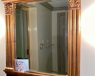 Lot 761.  $125.00.  Unique beveled wall mirror, gold and burgundy wood "Columns" frame. 21"wx27"t.